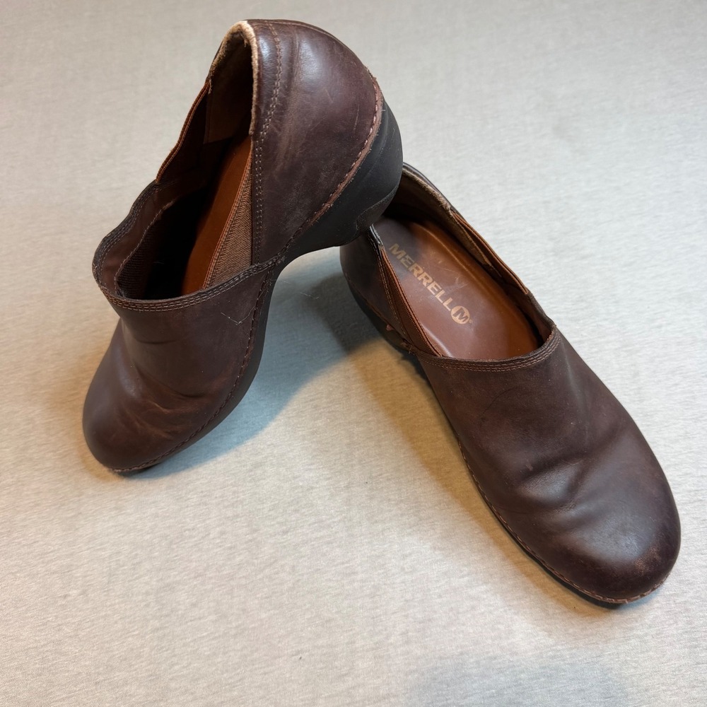 Merrell Encore‎ Q2 Slide Leather Clogs Espresso Brown Womens 8 J45650 Slip On
